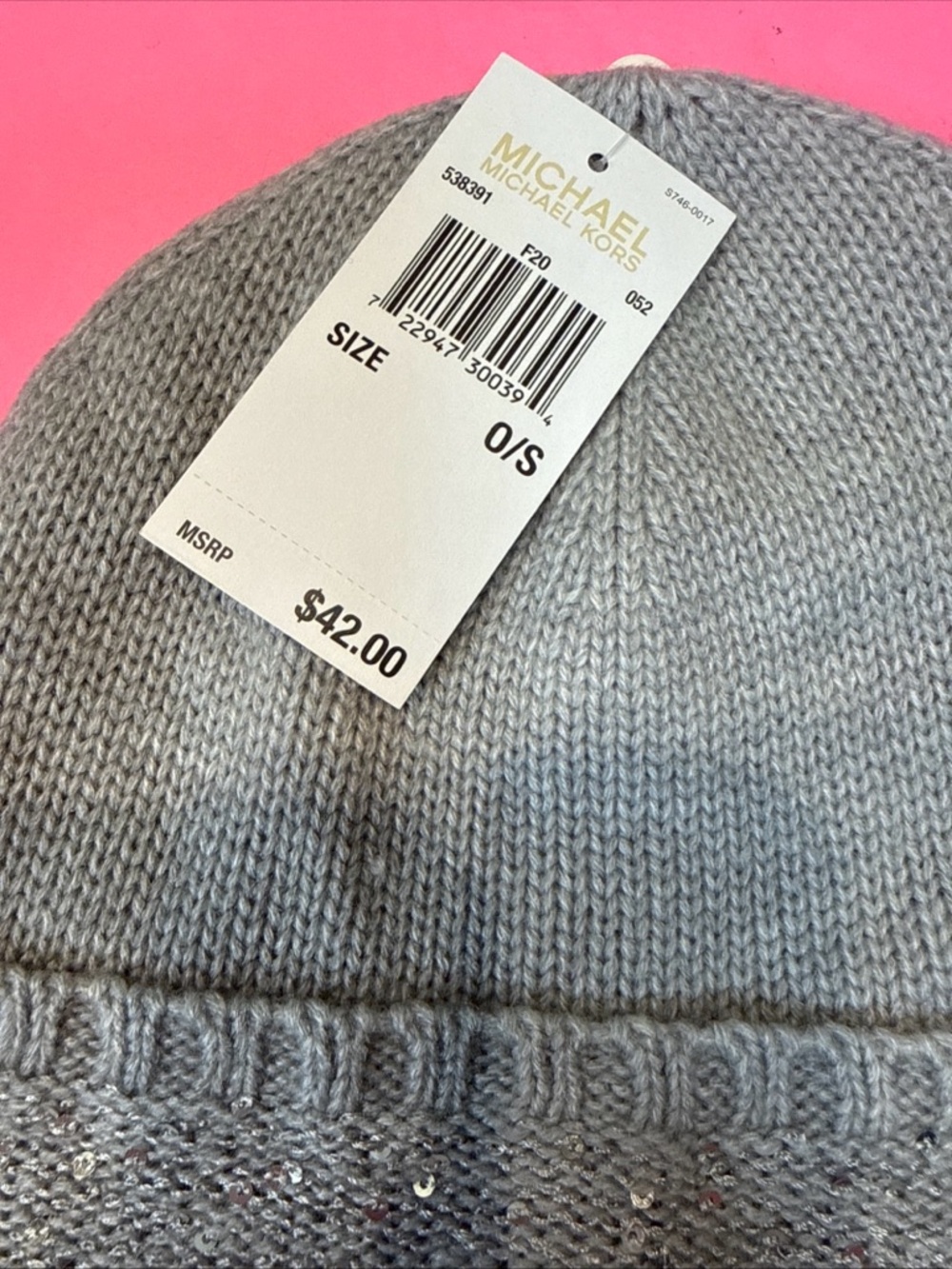 Michael Kors Access Grey Cuffed Beanie Silver Sequins Women's One Size $42 NWT - Picture 3 of 11